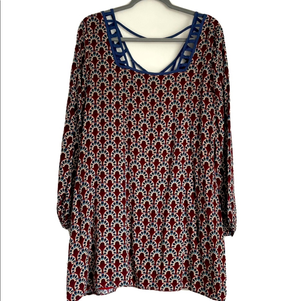 Entro Oversided Boho Hippie Tunic Shirt Geometric Design Top L